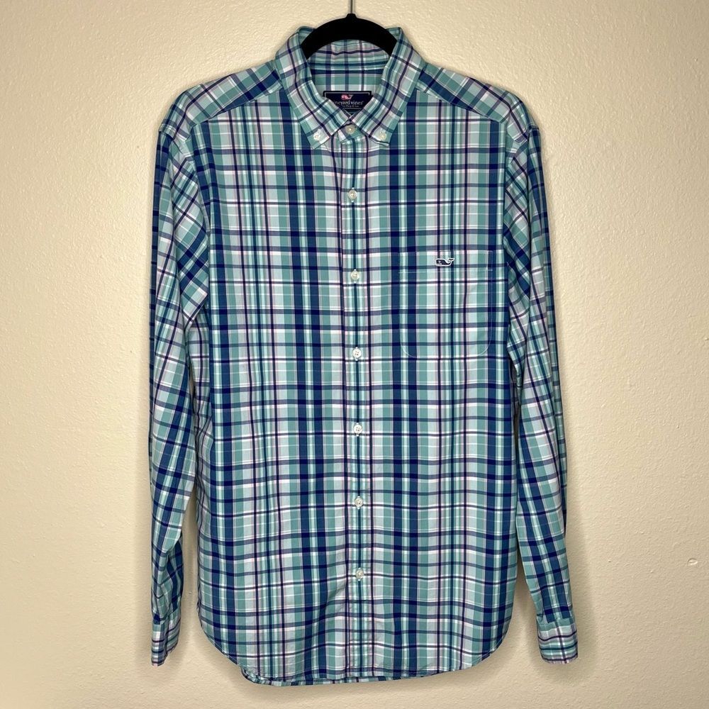 Vineyard Vines Shep and Ian Classic Fit Tucker Shirt Blue Green Plaid Men Medium - Picture 13 of 13